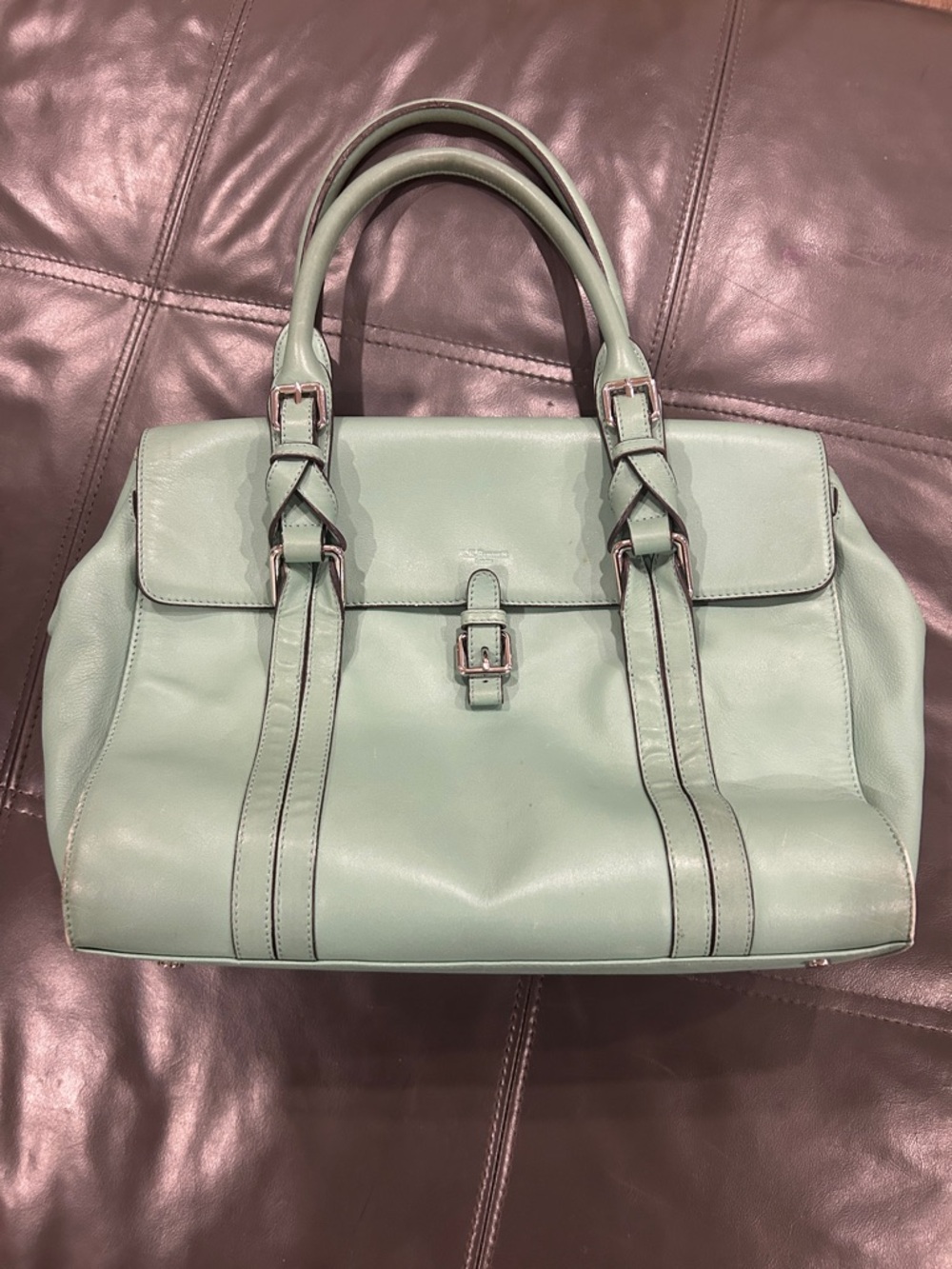 LK Bennett Mint Green Leather Double-Handle Satchel
